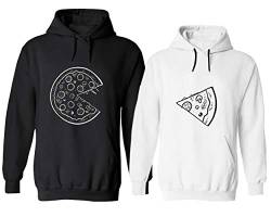 Friend Shirts Couple Hoodie Pizza Pärchen Kapuzenpullover Set Partner Look Pullover Paare Pulli Sweatshirt Schwarz Weiß Damen Baumwolle Geschenk 2 Stücke (Schwarz+Weiß, Herr-L+Dame-M) von Friend Shirts