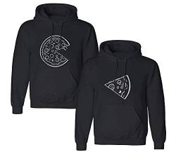 Friend Shirts Couple Hoodie Pizza Pärchen Kapuzenpullover Set Partner Look Pullover Paare Pulli Sweatshirt Schwarz Weiß Damen Baumwolle Geschenk 2 Stücke (schwarz-Herr-L+Dame-S) von Friend Shirts