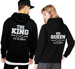 Friend Shirts King Queen Hoodie Pärchen Pullover Set Mit Datum Couple Pullover Kapuze Paar Pullis Sweatshirt Partner Schwarz Weiß Paar Geschenk 2 Stücke (schwarz-Herr-M+Dame-L) von Friend Shirts