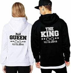 Friend Shirts King Queen Pärchen Partner Hoodie Pullover Wunsch Datum Couple Geschenk - Weiß M von Friend Shirts