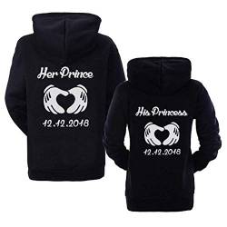 Friend Shirts Pärchen Pullover Prince Princess Hoodie Pulli Couple Kapuzenpullover Set Sweatshirt Partner Schwarz Weiß Datum Winter Tops Paar Geschenk 2 Stücke (schwarz-Herr-2XL+Dame-XL) von Friend Shirts