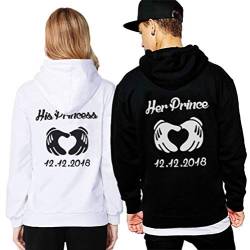 Friend Shirts Pärchen Pullover Prince Princess Hoodie Pulli Couple Kapuzenpullover Set Sweatshirt Partner Schwarz Weiß Datum Winter Tops Paar Geschenk 2 Stücke (schwarz-Herr-L+weiß-Dame-2XL) von Friend Shirts