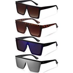 4 Paar Übergroße Fläche Top Sonnenbrille Vintage Quadrat Sonnenbrille (Eisblau, Braun, Silber, Farbverlauf Braun) von Frienda