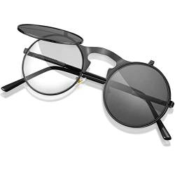 Frienda Aufklappbare Steampunk Sonnenbrille (Schwarzer Rahmen, Schwarzgraue Linse) von Frienda