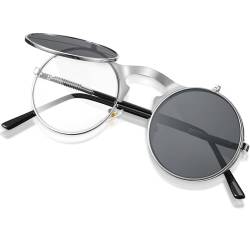 Frienda Aufklappbare Steampunk Sonnenbrille (Silber Rahmen, Graue Linse) von Frienda