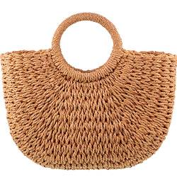 Frienda Stroh-Tragetasche, Sommer-Strandtasche, handgefertigt, aus Stroh, gewebt, Handtasche für Damen, Reisen, Khaki von Frienda