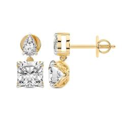 10 Karat IGI-Zertifiziert Kissen Form Im Labor Gezüchteter Diamant Earrings | 14K in Gelbgold | Seraphic Teardrop Dangling Ohrringe | Krappenfassung | FG-VS1-VS2 Qualität von Friendly Diamonds