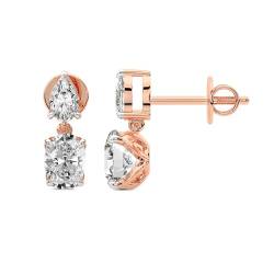 10 Karat IGI-Zertifiziert Oval Form Im Labor Gezüchteter Diamant Earrings | 18K in Roségold | Seraphic Teardrop Dangling Ohrringe | Krappenfassung | FG-VS1-VS2 Qualität von Friendly Diamonds
