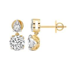 10 Karat IGI-Zertifiziert Runden Form Im Labor Gezüchteter Diamant Earrings | 14K in Gelbgold | Seraphic Teardrop Dangling Ohrringe | Krappenfassung | FG-VS1-VS2 Qualität von Friendly Diamonds