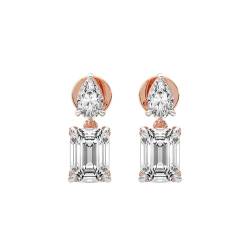 2 Karat IGI-Zertifiziert Smaragd Form Im Labor Gezüchteter Diamant Earrings | 14K in Roségold | Seraphic Teardrop Dangling Ohrringe | Krappenfassung | FG-VS1-VS2 Qualität von Friendly Diamonds