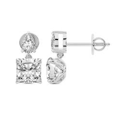 6 Karat IGI-Zertifiziert Kissen Form Im Labor Gezüchteter Diamant Earrings | 14K in Weißgold | Seraphic Teardrop Dangling Ohrringe | Krappenfassung | FG-VS1-VS2 Qualität von Friendly Diamonds