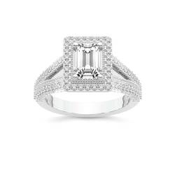 Im Labor gezüchteter Diamant-Verlobungsring Für Frauen 5 Karat IGI-Zertifiziert Smaragd Form | In 14K von 18K in Weiß, Gelb oder Roségold Opulenté Antique Halo Diamanten Ring | FG-VS1-VS2 Qualität von Friendly Diamonds