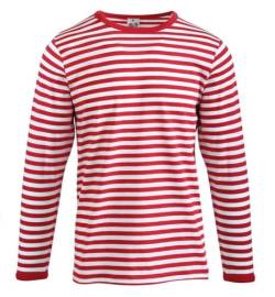 Ringelpulli aus Baumwolle | Langarm Ringelshirt für Fasching & Karneval | Marine Ringel-Shirt Unisex Erwachsene (rot-weiß, L) von Fries
