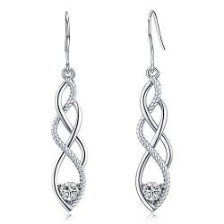 925 Sterling Silber keltischer Knoten Dangle Ohrringe, viel Glück Irish Celtic Knot Linear Drop Ohrringe mit glänzendem Zirkon Hypoallergene Mode Liebesknoten Infinity Angelhaken Ohrringe von Friggem