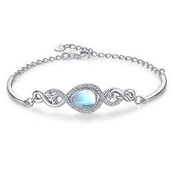 Armband Damen 925 Sterling Silber Infinity Mondstein Armband, Zirkon Verstellbar Armkette Valentinstag Muttertag Geburtstags Weihnachten Geschenk für Sie Frauen Freundin mama von Friggem