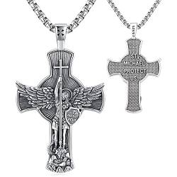 Erzengel Michael Halskette 925 Sterling Silber Anhänger Kreuz Herren Halskette Michaels Religiöser Amulett Schmuck Herren Damen Geschenke Ketten aus rostfreiem Stahl von Friggem