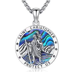 Friggem Heiliger Christophorus Anhänger | 925 Sterling Silber Heiliger Medaille | Heiliger Christophorus Halskette | Religiöser Amulett Kette Schmuck für Herren Damen (Saint Christophorus-B) von Friggem