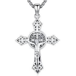 Friggem Jesus Halskette 925 Sterling Silber Jesus Kreuz Anhänger Religiöse Halsketten, Amulett Schmuck Geschenke für Damen und Herren von Friggem