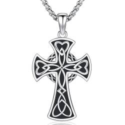 Friggem Kreuz Halskette 925 Sterling Silber Keltischer Knoten Kreuz Anhänger Amulett Schmuck Geschenke für Damen und Herren von Friggem