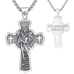 Friggem St. Christophorus Halskette 925 Sterling Silber Christophorus Kreuz Anhänger, Religiöse Halsketten Amulett Schmuck Geschenke für Damen und Herren von Friggem