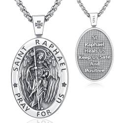 Friggem St. Raphael Halskette 925 Sterling Silber St Raphael Anhänger und Herren Anhänger Halskette Amulett Schmuck, Geschenke für Damen und Herren von Friggem