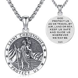 Heiliger Christophorus Anhänger 925 Sterling Silber Saint Christopher Halskette für Herren Religiöser Talisman Schmuck für Herren Damen Freund Freundin, mit 55cm Kette von Friggem