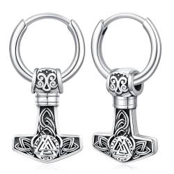 Herren Ohrringe Creolen Wikinger Ohrringe 925 Sterling Silber Thors Hammer Ohrringe Hängend Mjolnir Nordic Schmuck Geschenke für Männer Frauen von Friggem