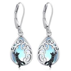 Katzen Ohrringe 925 Sterling Silber Mondstein Katzen Baumeln Ohrringe Hypoallergene Ohrringe Mondstein Schmuck, Geschenke für Damen Mädchen Schwester Mütter von Friggem