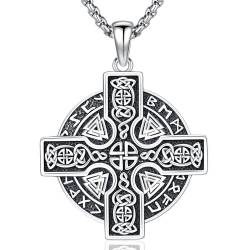 Keltisches Kreuz Halskette 925 Sterling Silber Wikinger Kreuz Anhänger Halskette Keltischer Knoten Amulett Anhänger Schmuck für Herren Damen (Keltisches Kreuz-B) von Friggem