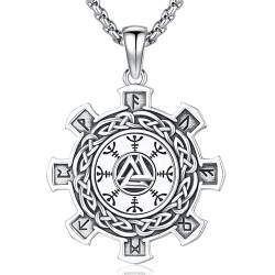 Kompass Anhänger für Herren Damen, Viking Halskette 925 Sterling Silber Kompass Vegvisir Anhänger, Wikinger Rune Halskette Amulett mit Geschenkebox (Vegvisir & Valknut) von Friggem