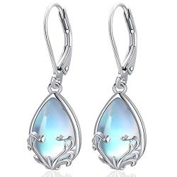 Mondstein Ohrringe 925 Sterling Silber Damen Ohrringe Hängend, Mondstein Blume Baumeln Tropfen Ohrringe Leverback Schmuck für Frauen Mädchen von Friggem