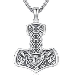 Thors Hammer Halskette, Wikinger Kette für Herren Damen 925 Sterling Silber Keltischer Knoten Mjölnir Anhänger Wikinger Schmuck Geschenk für Männer (F-Thors Hammer) von Friggem