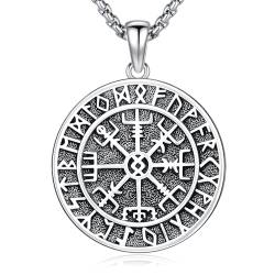 Vegvísir Halskette 925 Sterling Silber Wikinger Anhänger Kette Nordische Runen Anhänger Amulett Schmuck Geschenke für Damen und Herren von Friggem