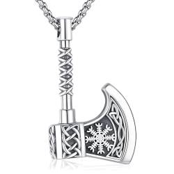 Wikinger Halskette 925 Sterling Silber Wikinger Axt Anhänger Keltischer Knoten Axt Halskette Amulett Schmuck Geschenke für Damen und Herren von Friggem