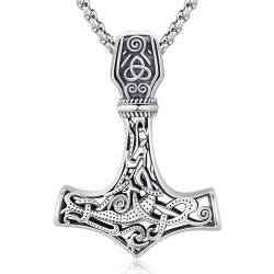 Wikinger Kette Herren Halskette 925 Sterling Silber Thors Hammer Anhänger Halskette Wikinger Amulett Nordischen Mythologie Wikinger Anhänger Schmuck Geschenk für Herren Damen (B-Thors Hammer) von Friggem