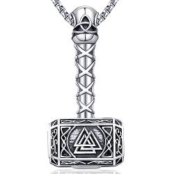 Wikinger Kette Herren Halskette 925 Sterling Silber Thors Hammer Anhänger Halskette Wikinger Amulett Nordischen Mythologie Wikinger Anhänger Schmuck Geschenk für Herren Damen (E-Thors Hammer) von Friggem