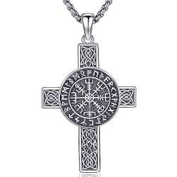 Wikinger Kette Herren Halskette 925 Sterling Silber Thors Hammer Anhänger Halskette Wikinger Amulett Nordischen Mythologie Wikinger Anhänger Schmuck Geschenk für Herren Damen (Kreuz) von Friggem