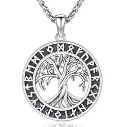 Wikinger Schmuck Viking Halskette 925 Sterling Silber Baum des Lebens Anhänger Halskette Nordische Rune Schmuck für Herren Damen (Baum des Lebens) von Friggem