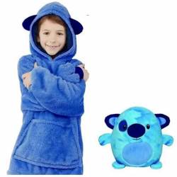 Hoodie Decke mit Ärmeln Kinder - Kuschelpullover Kinder zum Anziehen mit Kapuze, Ärmeln und 2 Taschen | PILLOWPET (Blaues Hündchen) von Frilla
