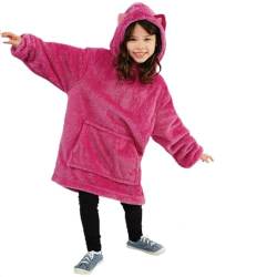 Hoodie Decke mit Ärmeln Kinder - Kuschelpullover Kinder zum Anziehen mit Kapuze, Ärmeln und 2 Taschen | PILLOWPET (Rosa Kätzchen) von Frilla