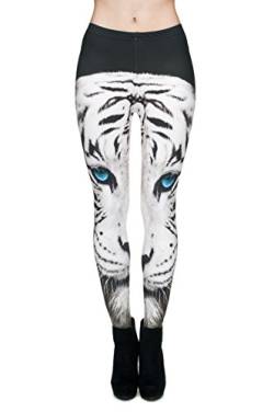 Damen-Leggings, ganzheitlicher Print, durchsichtig, sehr dehnbar, Gr. 34 / 36 / 38, für Workout / Fitness / Yoga / Joggen Gr. Einheitsgröße, Mehrfarbig - White Tiger von Fringoo