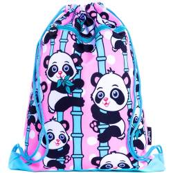 Fringoo - Kinder Kordelzugbeutel - Reißverschlusstasche vorne - Kordelzugbeutel mit großem Fassungsvermögen - Sportbeutel - Schule - Turnhalle - Schwimmen - Pandas Design von Fringoo