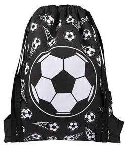 Fringoo - Kindertasche mit Kordelzug | Perfekte Schultasche, PE-Kit, Tasche, Schwimmtasche oder Sport-Kit-Tasche | Inklusive 1,5 cm Riemen für Komfort -, Fußball schwarz, L von Fringoo