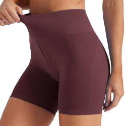 Friptspyg Damen Gym Shorts Booty Scrunch Radlerhose Kurz High Wasit Sport Shorts Nahtlose Workout Fitness Laufen Sportleggings, Wein Rot S von Friptspyg