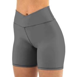 Friptspyg Damen Gym Shorts V High Waist Stretch Kurz Radlerhose Yoga Shorts Booty Scrunch Fitness Laufend Workout Sportshorts Butt Lift Kurze Leggings, Dunkelgrau S von Friptspyg