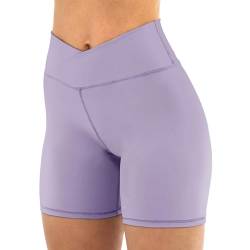 Friptspyg Damen Gym Shorts V High Waist Stretch Kurz Radlerhose Yoga Shorts Booty Scrunch Fitness Laufend Workout Sportshorts Butt Lift Kurze Leggings, Lavendel M von Friptspyg