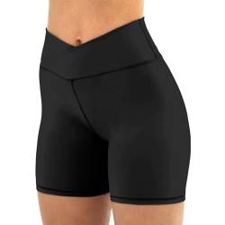 Friptspyg Damen Gym Shorts V High Waist Stretch Kurz Radlerhose Yoga Shorts Booty Scrunch Fitness Laufend Workout Sportshorts Butt Lift Kurze Leggings, Schwarz M von Friptspyg