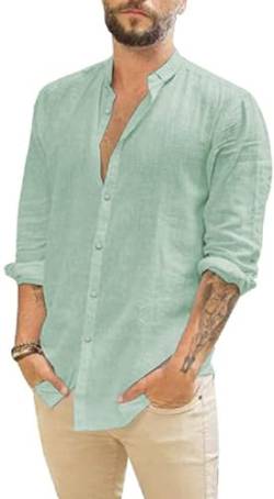 Friptspyg Herren Hemd Langarm Leinenhemd Button Down Freizeithemden für Herren Casual Regular Fit Shirt Sommer Strandhemd, Mintgrün 2XL von Friptspyg