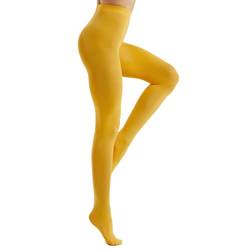 Frola Nur die Damen Strumpfhose 80 Den Blickdicht Microfaser Weich Damenstrumpfhose Lemon Yellow,XXL-3XL von Frola