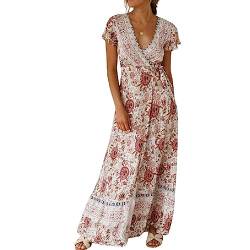 Frauen Bohemian Kleid Vintage Swing Kleider Kurzarm Urlaub Kleid Elegantes Kleid Langes Kleid Floral Maxi Party Kleid von Frotox